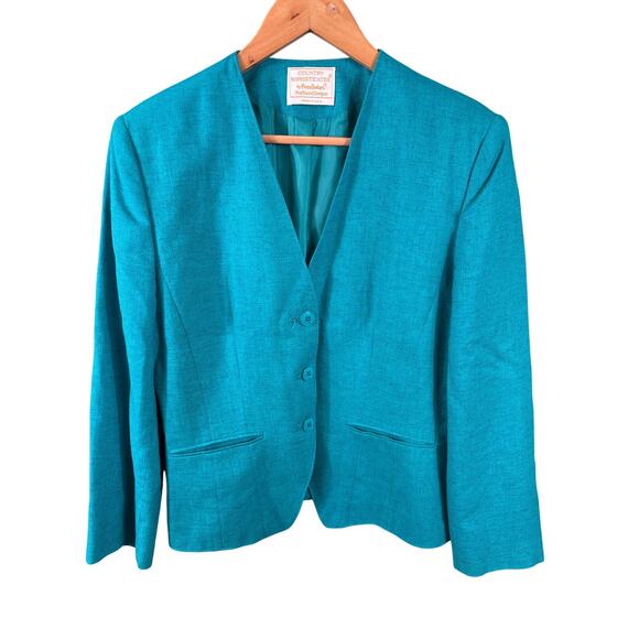 Pendleton Blazer Jacket Women's 8 Teal Blue Made in USA Country Sophisticates - Picture 1 of 11